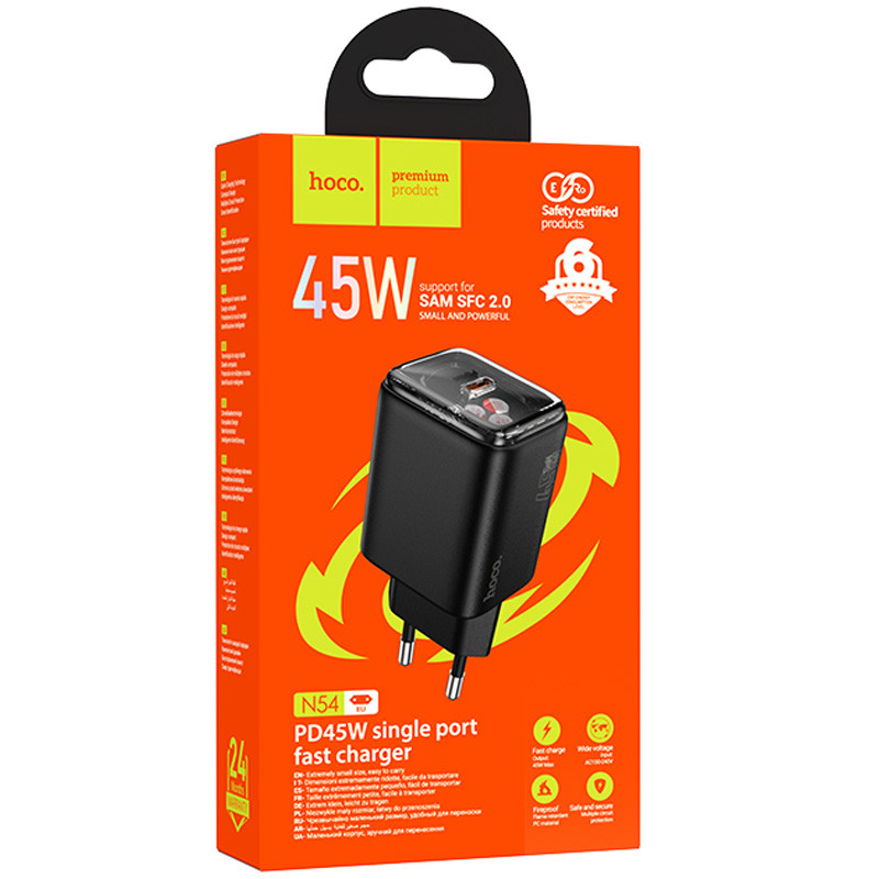 Купить СЗУ Hoco N54 Monsoon PD45W (1USB-C) (Black) на vchehle.ua