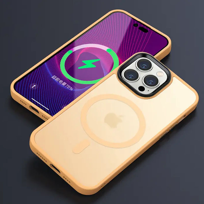 Фото TPU+PC чехол Metal Buttons with  Magnetic Safe Colorful для Apple iPhone 12 Pro / 12 (6.1") (Персиковый / Orange) на vchehle.ua