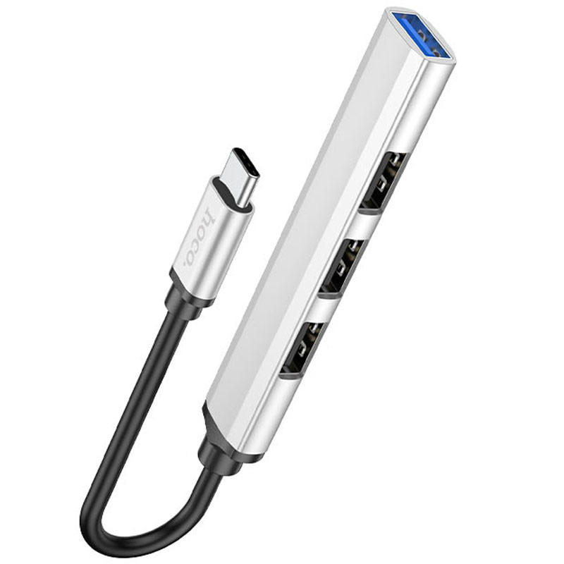 Фото Перехідник Hoco HB26 4in1 (Type-C to USB3.0+USB2.0*3) (Silver) на vchehle.ua
