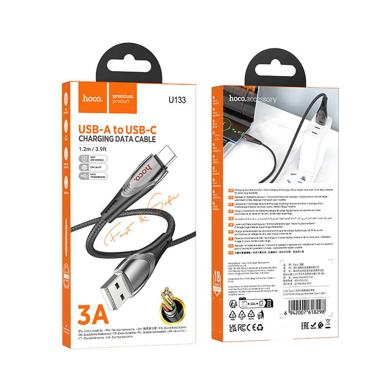 Купити Дата кабель Hoco U133 Monte USB для Type-C (1.2m) (Black) на vchehle.ua