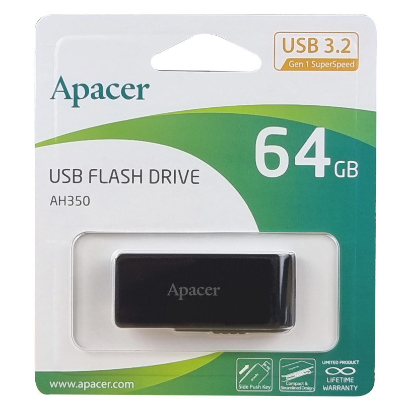 Купити Флеш накопичувач Apacer USB 3.2 AH350 64Gb (Black) на vchehle.ua