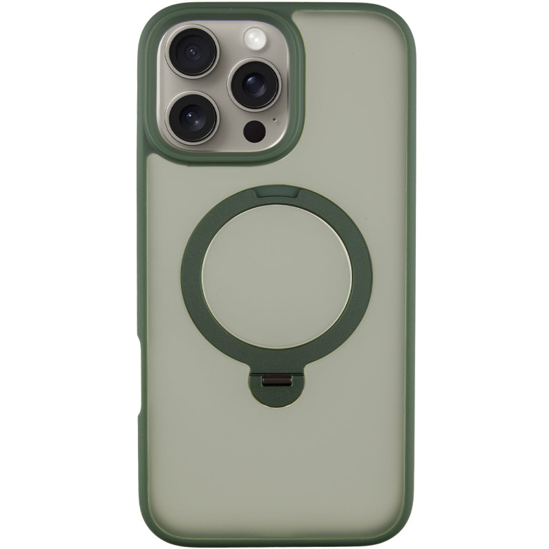 TPU+PC чохол Metal Buttons with Magnetic Safe Colorful HQ Ring для Apple iPhone 16 Pro (6.3") (Green)