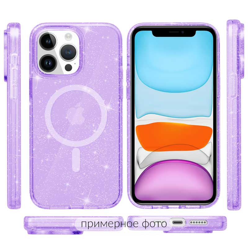 Фото Чехол TPU Galaxy Sparkle (MagFit) для Apple iPhone 16 (6.1") (Purple+Glitter) на vchehle.ua