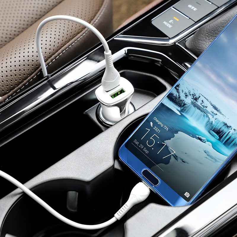 Купить АЗУ Hoco Z31 QC3.0 (2USB/3.4A) + lightning (Белый) на vchehle.ua
