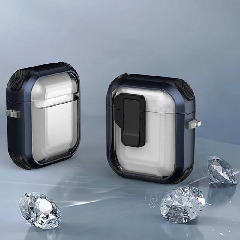 Фото Футляр противоударный Locking Button для наушников Airpods 1/2 (Blue) в магазине vchehle.ua