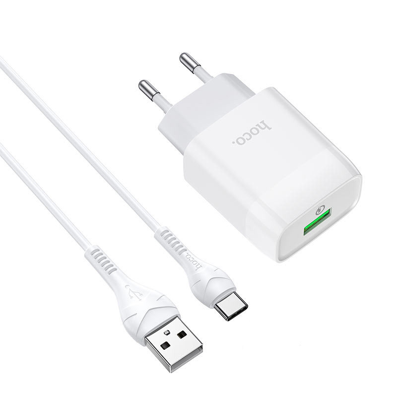 СЗУ Hoco C72Q Glorious QC3.0 18W (1USB-A) + кабель USB to Type-C (Белый)