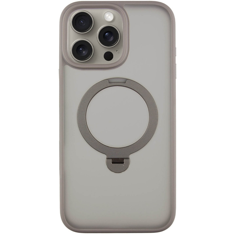 TPU+PC чохол Metal Buttons with Magnetic Safe Colorful HQ Ring для Apple iPhone 15 Pro Max (6.7") (Grey)