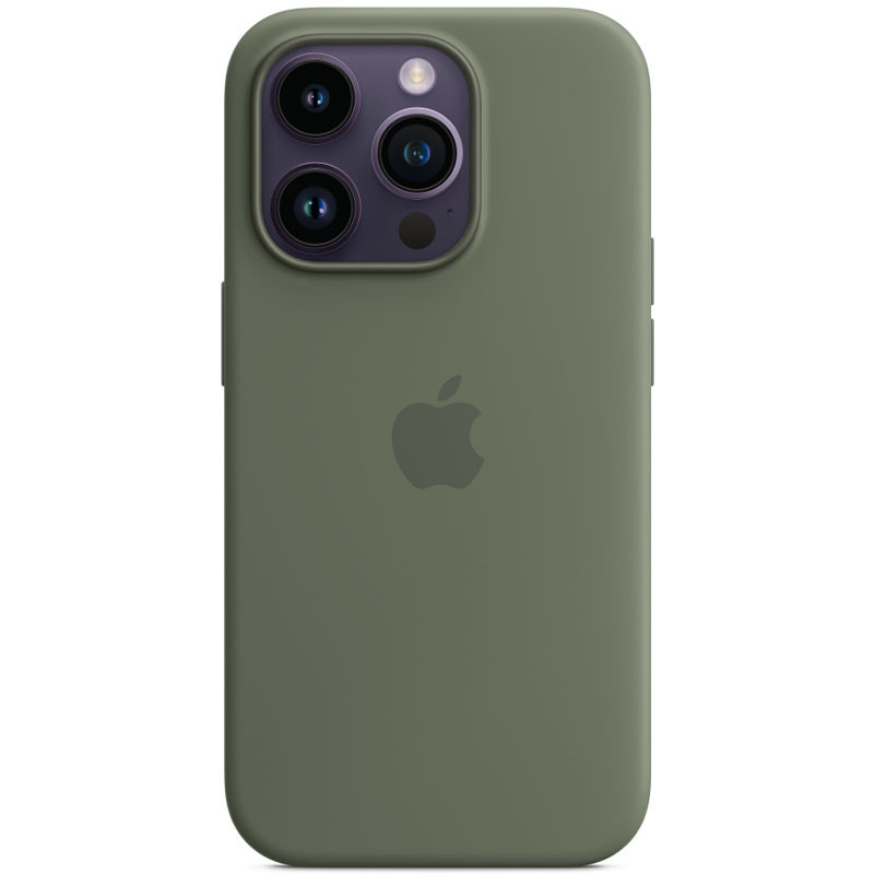 Чехол Silicone case (AAA) full with Magnetic Safe для Apple iPhone 14 Pro (6.1") (Зеленый / Olive)