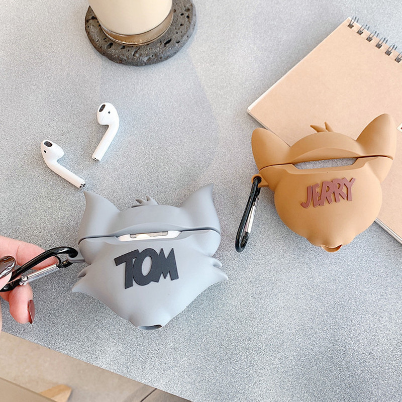 Купить Силиконовый футляр Tom & Jerry series для наушников AirPods Pro + карабин (Том/Серый) на vchehle.ua