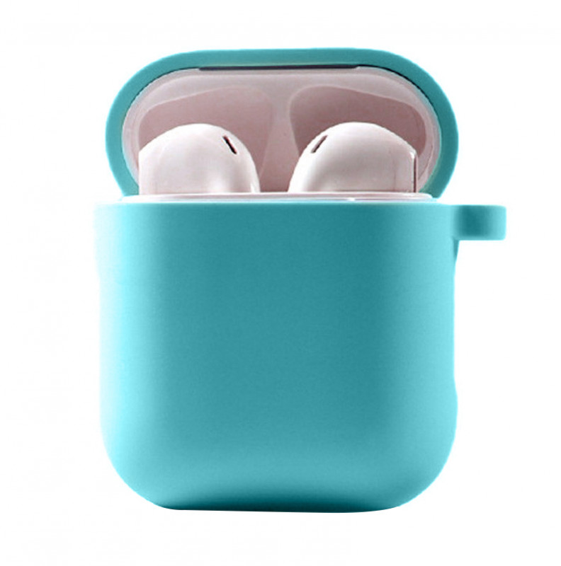 Силиконовый футляр с микрофиброй для наушников Airpods 1/2 (Бирюзовый / Marine Green)