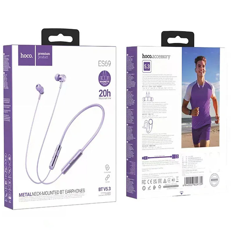 Фото Bluetooth Навушники Hoco ES69 Platium neck-mounted (Purple) в маназині vchehle.ua