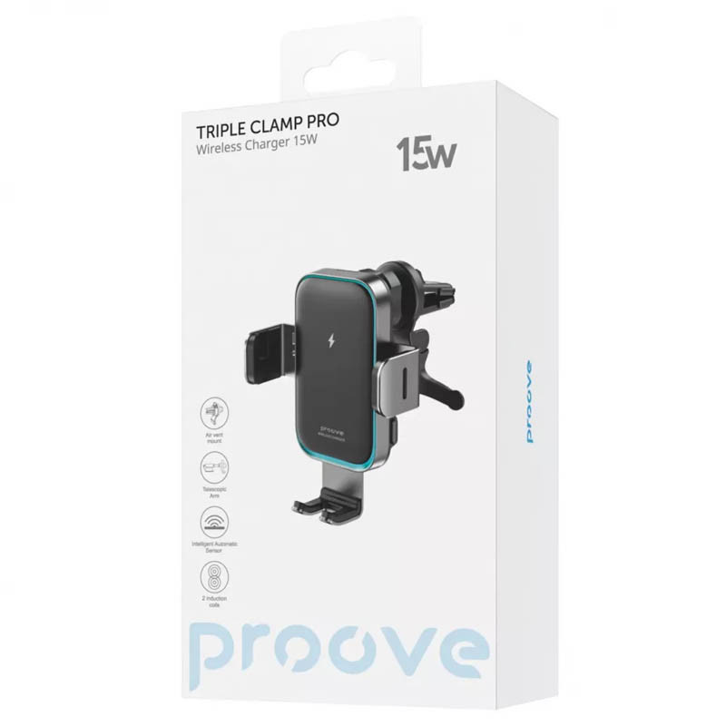 Заказать Автодержатель с БЗУ Proove Triple Clamp Pro 15W (Metal gray) на vchehle.ua