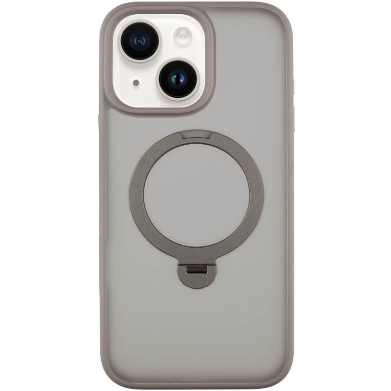 TPU+PC чехол Metal Buttons with Magnetic Safe Colorful HQ Ring для Apple iPhone 15 (6.1") (Grey)