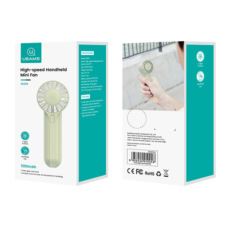 Замовити Портативний вентилятор Usams ZB288 Handheld mini fan 1200 mAh (Green) на vchehle.ua