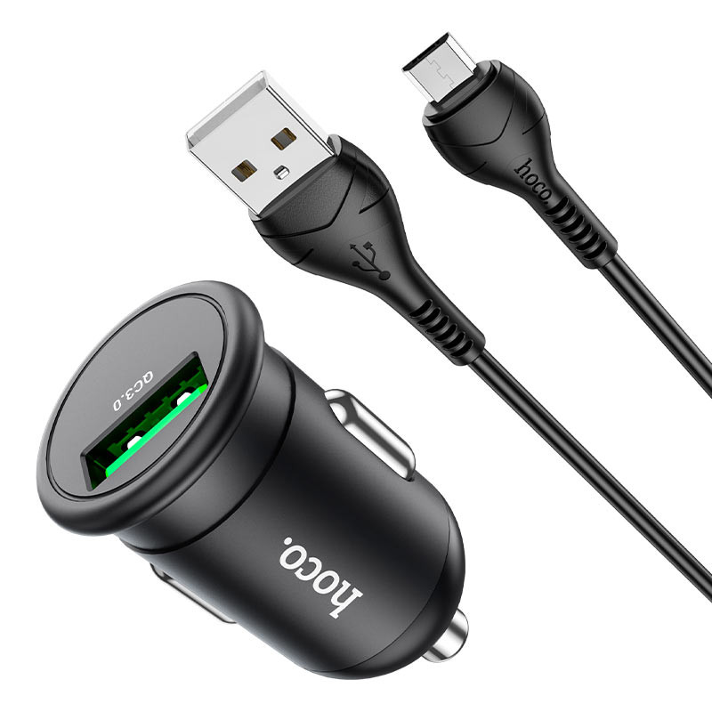 Фото АЗП Hoco Z43 QC3.0 (1USB/18W) + MicroUSB (Чорний) на vchehle.ua