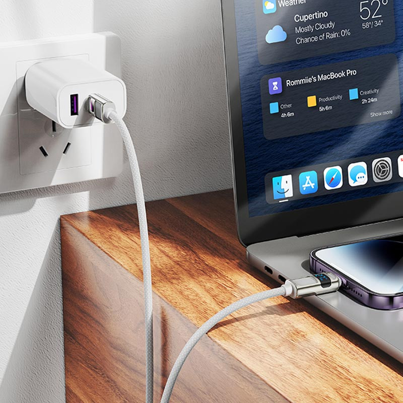 Купить Дата кабель Hoco U137 Line with display Type-C to Lightning 27W (1.2m) (White) на vchehle.ua