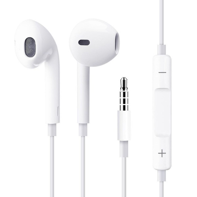 Фото Навушники EarPhones з пультом дистанційного керування і мікрофоном 3.5mm (Білий) на vchehle.ua
