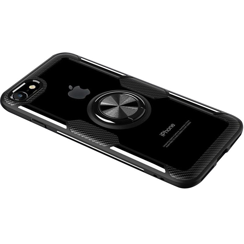 TPU+PC чохол Deen CrystalRing for Magnet (opp) на Apple iPhone 7 / 8 / SE (2020) (Прозорий / Чорний)