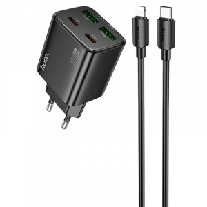 СЗУ Hoco N55 Fundador PD20W four-port (2USB-A/2C) + кабель Type-C to Lightning