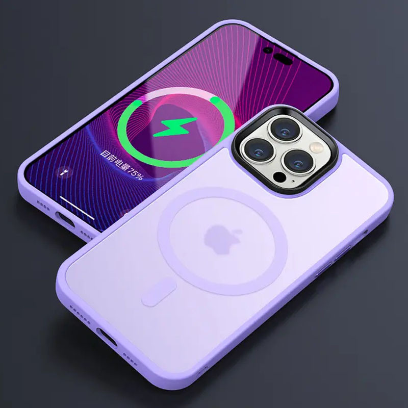 Фото TPU+PC чехол Metal Buttons with  Magnetic Safe Colorful для Apple iPhone 13 Pro Max (6.7") (Сиреневый / Light Purple) на vchehle.ua