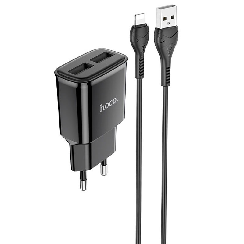 СЗУ Hoco C88A Star round 2.4A (2USB-A) + кабель USB to Lightning (Черный)