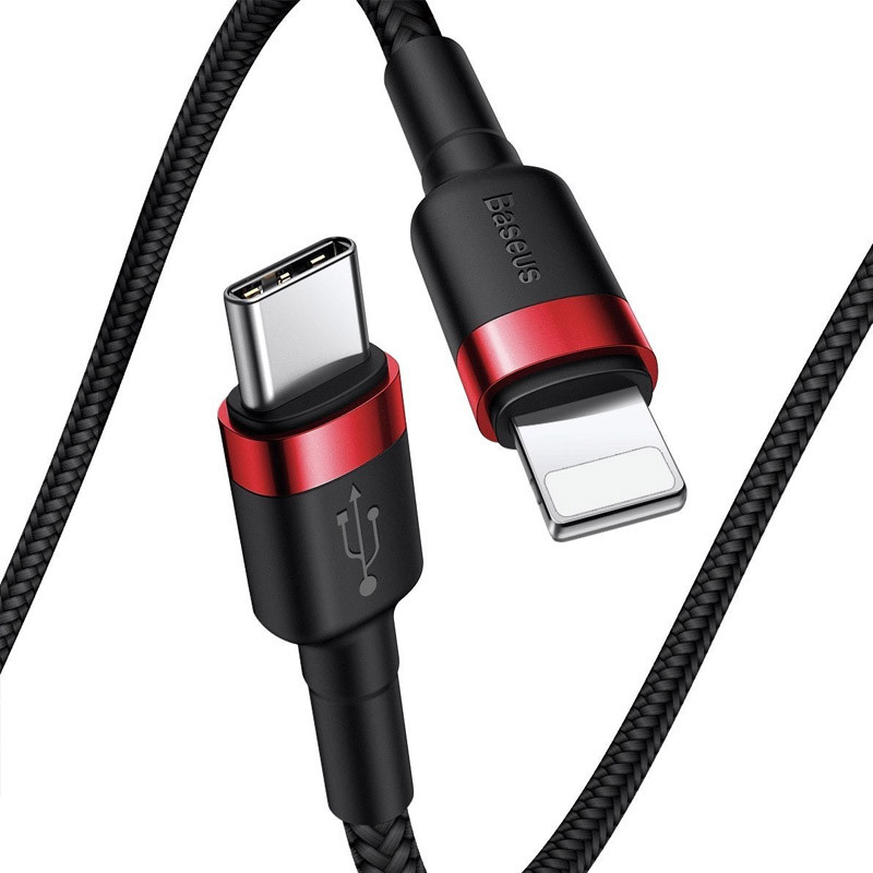 Фото Дата кабель Baseus Cafule Type-C to Lightning PD 18W (1m) (CATLKLF) (Red / Black) в маназині vchehle.ua