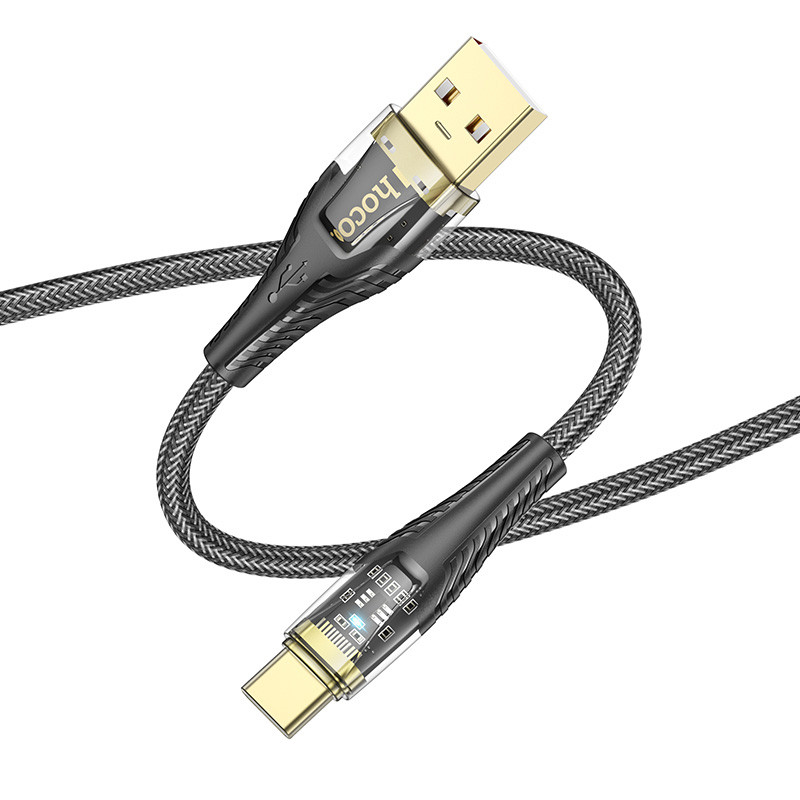 Фото Дата кабель Hoco U121 Gold standart Transparent Discovery Edition USB to Type-C (1.2m) (Black) в магазине vchehle.ua
