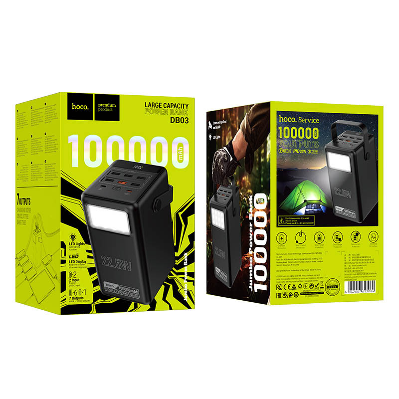 Портативний ЗП Power Bank Hoco DB03 Endure 22.5W 100 000 mAh (Black) в магазині vchehle.ua