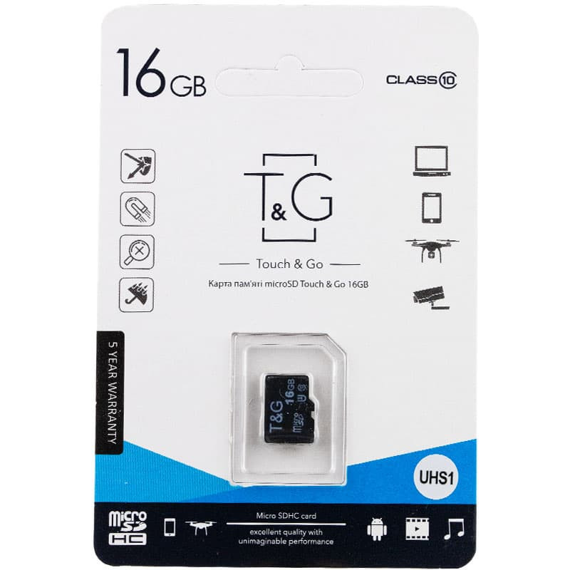 

Карта пам'яті T&G microSDHC (UHS-1) 16 GB class 10 (без адаптера) (Чорний) 1264101