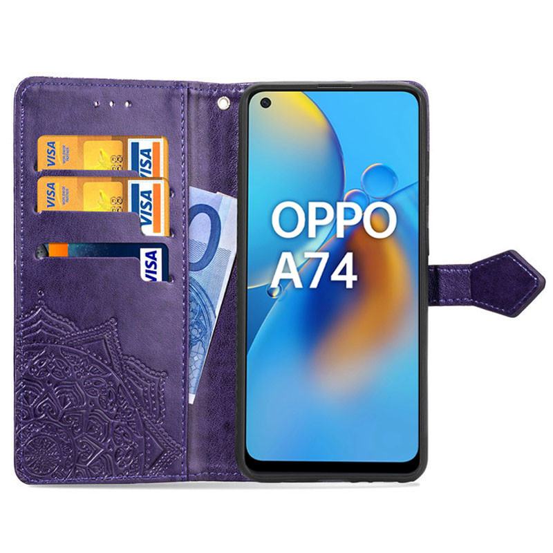 Фото Шкіряний чохол (книжка) Art Case з візитницею на Oppo A74 4G (Фіолетовий) на vchehle.ua