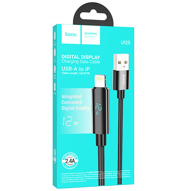 Заказать Дата кабель Hoco U125 Benefit 2.4A USB to Lightning with display (1.2m) (Black) на vchehle.ua