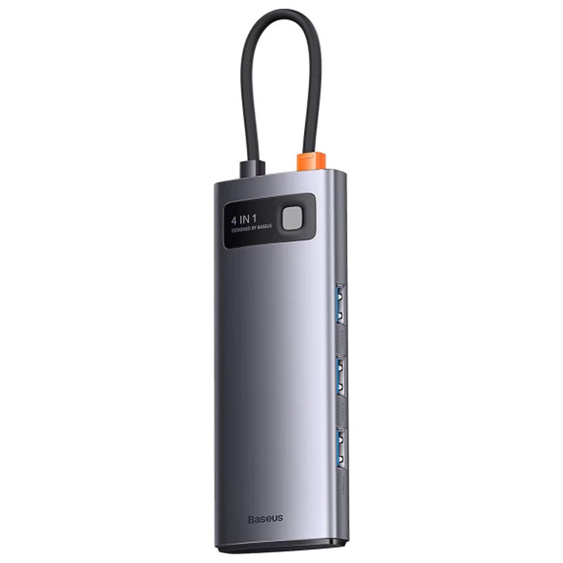 Фото Переходник HUB Baseus Metal Gleam Series 4-in-1 4xUSB3.0+RJ45 (WKWG070113) (Gray) в магазине vchehle.ua