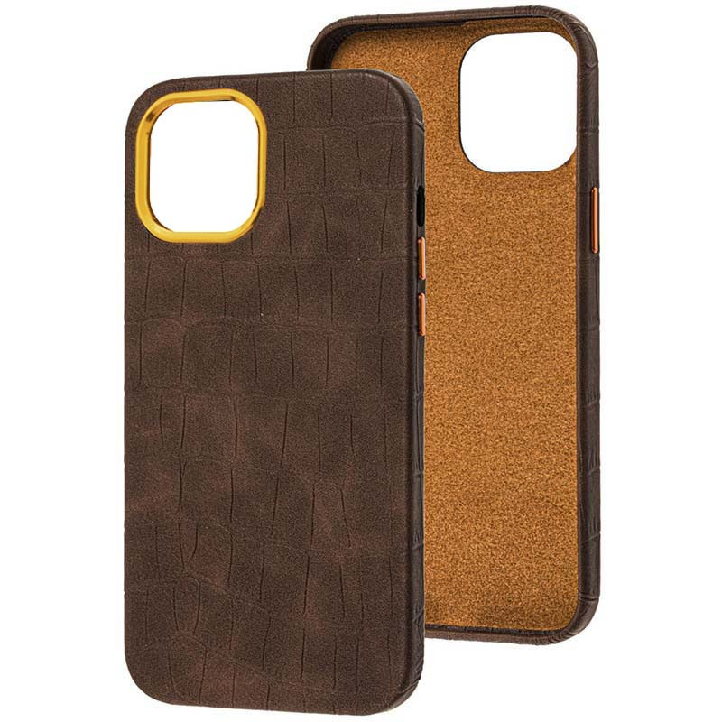 Кожаный чехол Croco Leather для Apple iPhone 14 Pro (6.1") (Golden Brown)