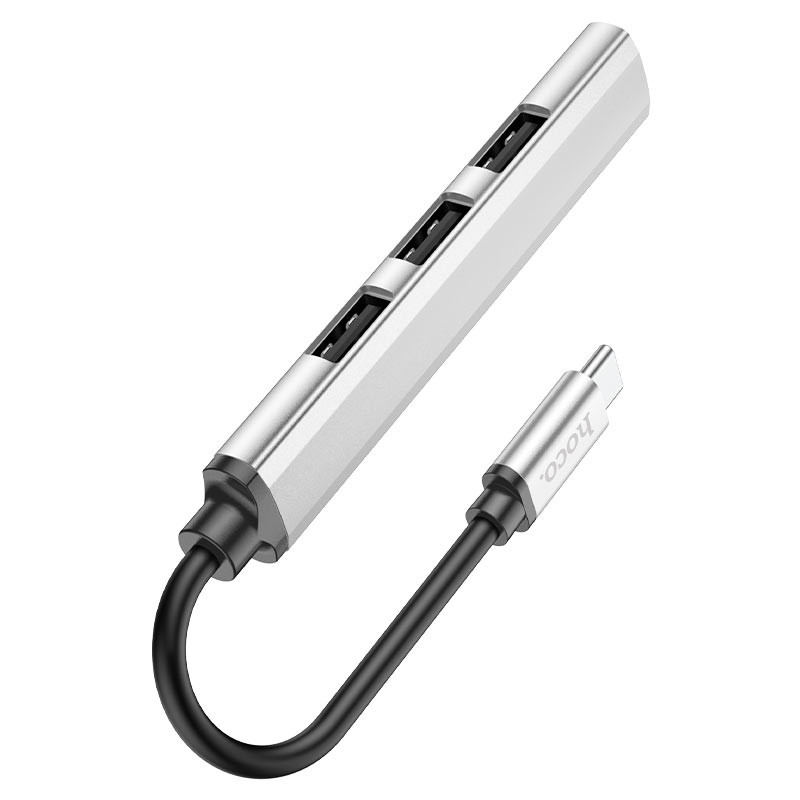 Фото Перехідник Hoco HB26 4in1 (Type-C to USB3.0+USB2.0*3) (Silver) в маназині vchehle.ua