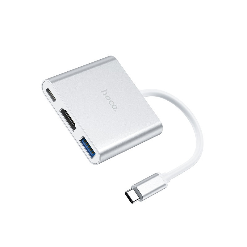 Уцінка Перехідник HUB Hoco HB14 Type-C to USB3.0+HDMI+PD (М'ята упаковка / Сталевий) в магазині vchehle.ua