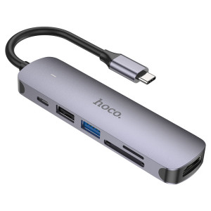 Перехідник Hoco HB28 Multi-function 6in1 (Type-C to HDTV+USB3.0+USB2.0+SD+TF+PD)