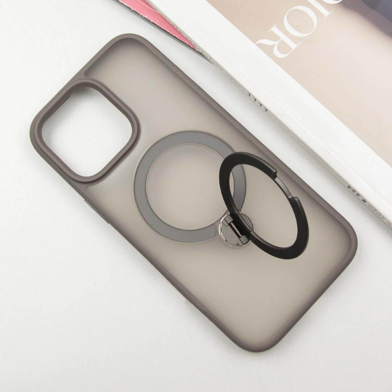Фото TPU+PC чохол Metal Buttons with Magnetic Safe Colorful HQ Ring для Apple iPhone 15 Pro Max (6.7") (Grey) в маназині vchehle.ua