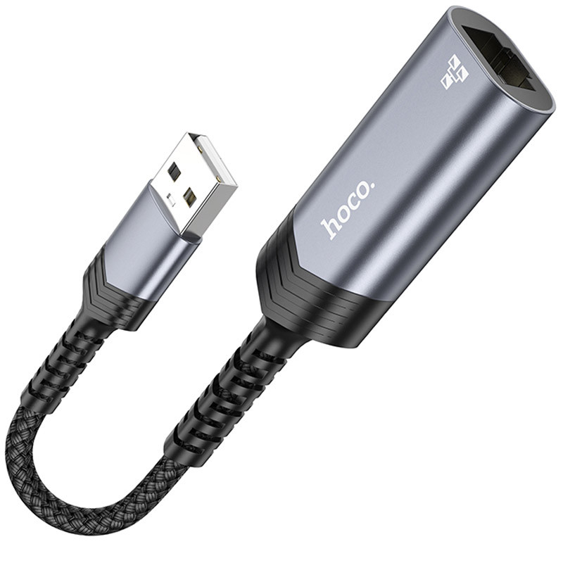 Фото Переходник Hoco UA26 USB ethernet adapter (100 Mbps) (Metal gray) на vchehle.ua