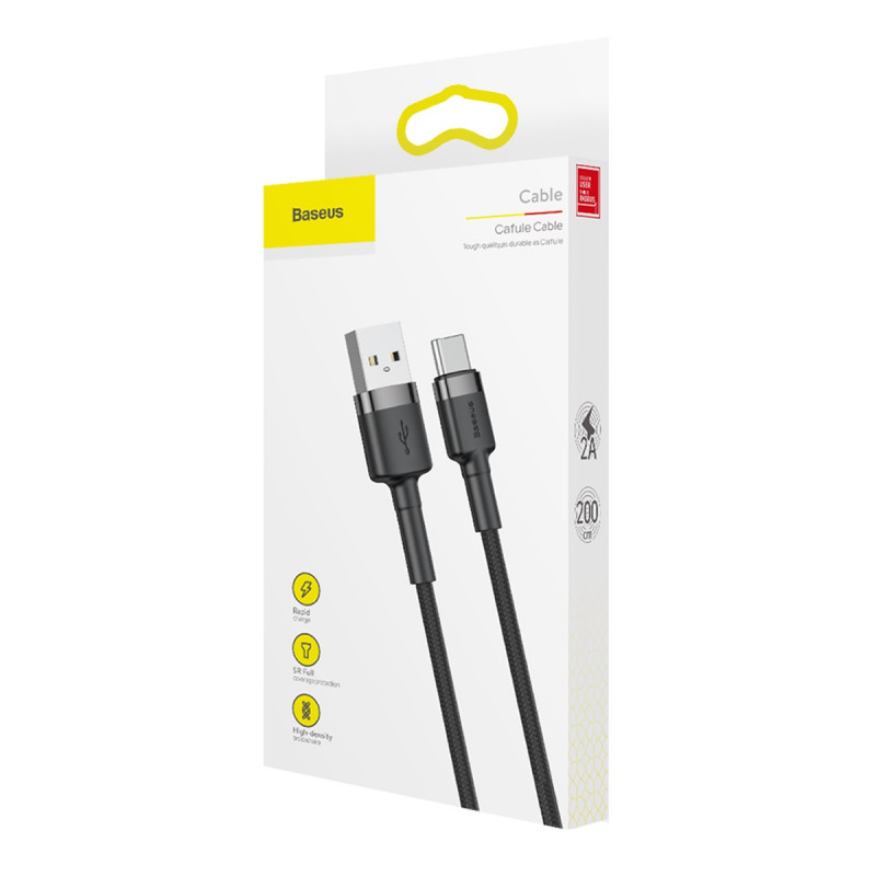 Заказать Дата кабель Baseus Cafule Type-C Cable 3A (0.5m) (CATKLF-A) (Серый / Черный) на vchehle.ua