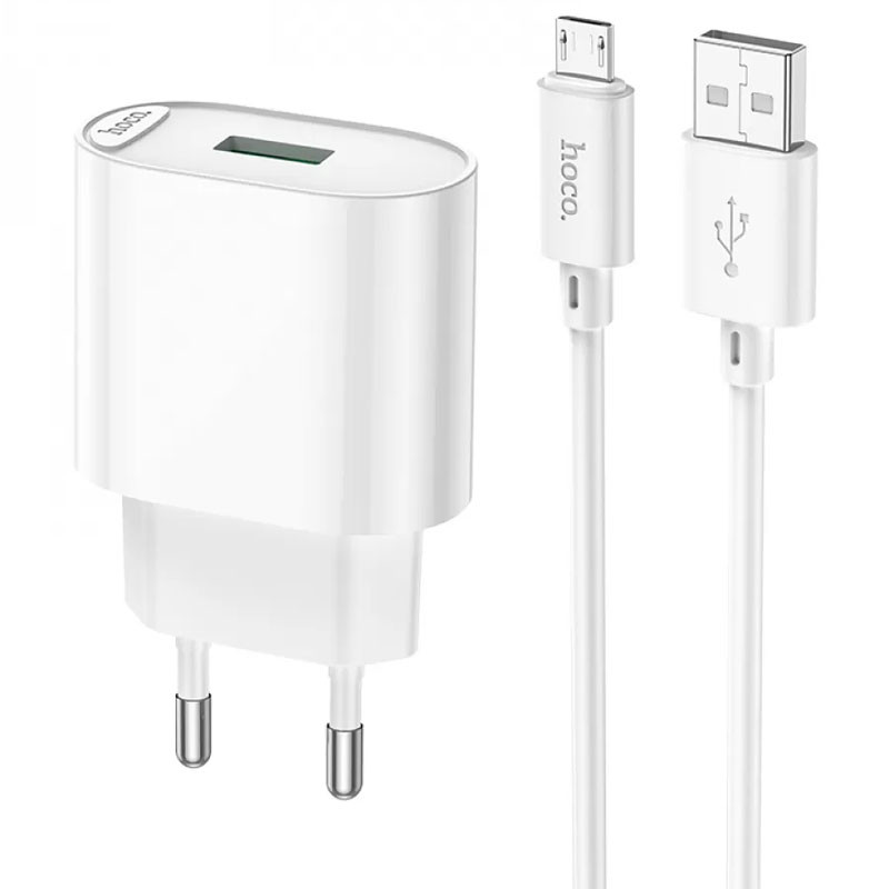 СЗУ Hoco C109A Fighter QC3.0 18W (1USB-A) + кабель USB to MicroUSB (White)
