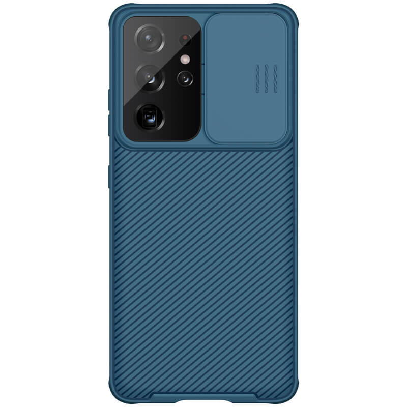 Карбоновая накладка Nillkin Camshield (шторка на камеру) для Samsung Galaxy S21 Ultra (Синий / Blue)
