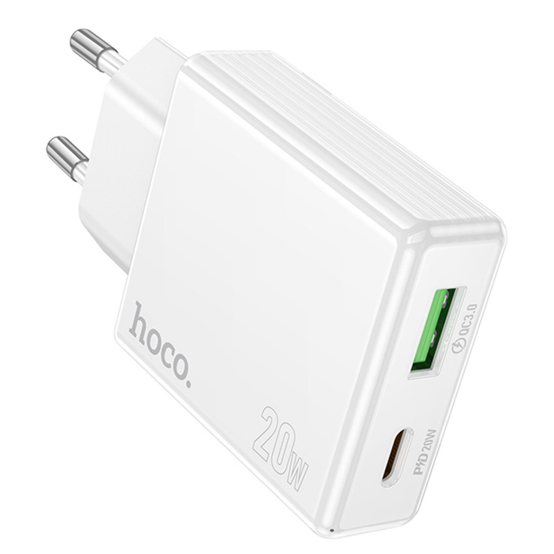 Фото СЗУ Hoco C142A Direct PD20W+QC3.0 (1USB-A/1C) (White) на vchehle.ua