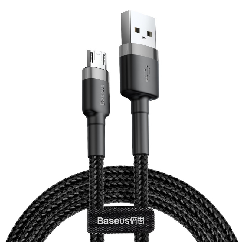 Дата кабель Baseus Cafule MicroUSB Cable 2.4A (1m) (CAMKLF-BG) (Сірий / Чорний)