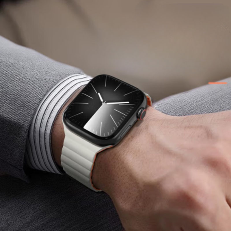 Замовити Ремінець BlueO Magnetic Silicone для Apple Watch 42(ser.1-3)/44/45/46/49mm (White / Orange) на vchehle.ua