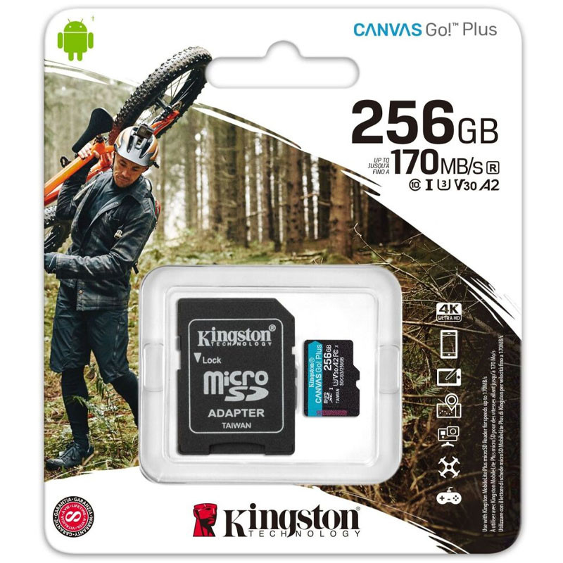 Карта пам'яті Kingston MicroSDXC 256GB U3 Canvas Go! Plus R170MB/s 90W + adapter (SDCG3/256GB) (Black)