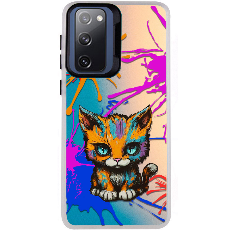 TPU+PC чохол TakiTaki Graffiti magic glow на Samsung Galaxy S20 FE (Dark cat / Pink / Purple)