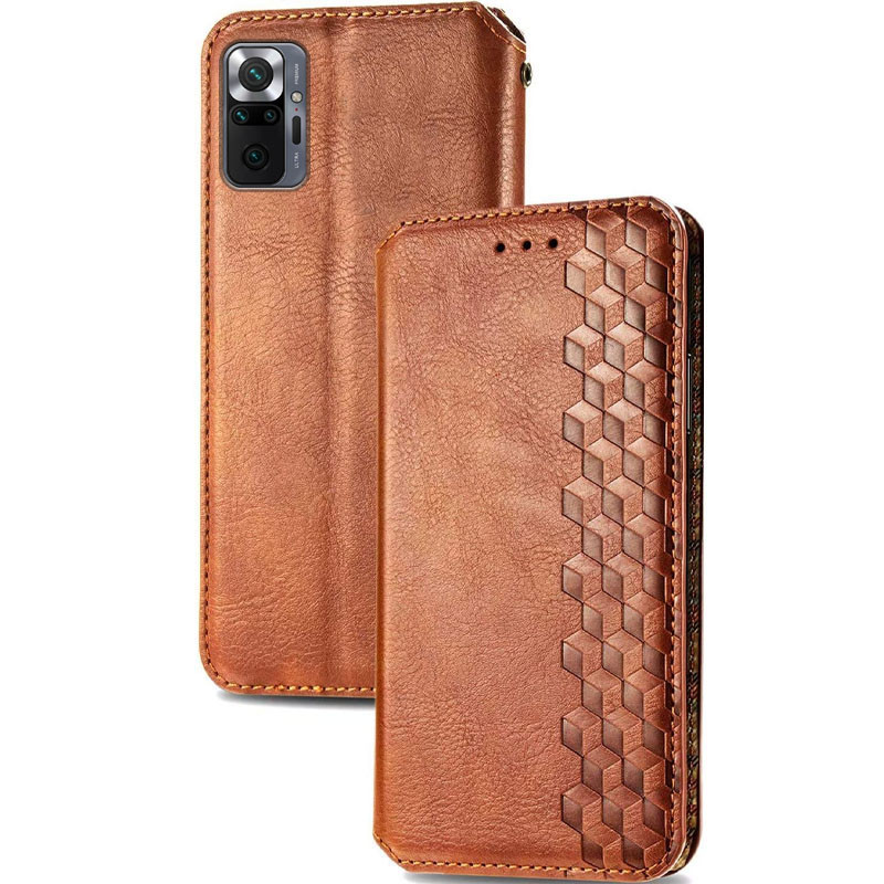 Фото Кожаный чехол книжка GETMAN Cubic (PU) для Xiaomi Redmi Note 10 Pro / 10 Pro Max (Коричневый) на vchehle.ua