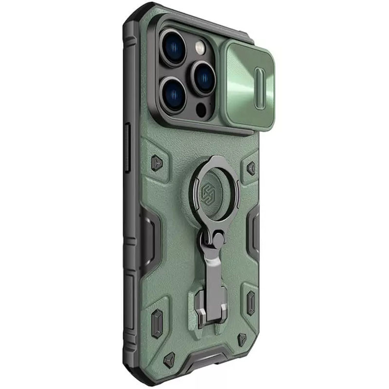 Фото TPU+PC чохол Nillkin Metal CamShield Armor Pro no logo (зі шторкою) на Apple iPhone 14 Pro Max (Green) в маназині vchehle.ua