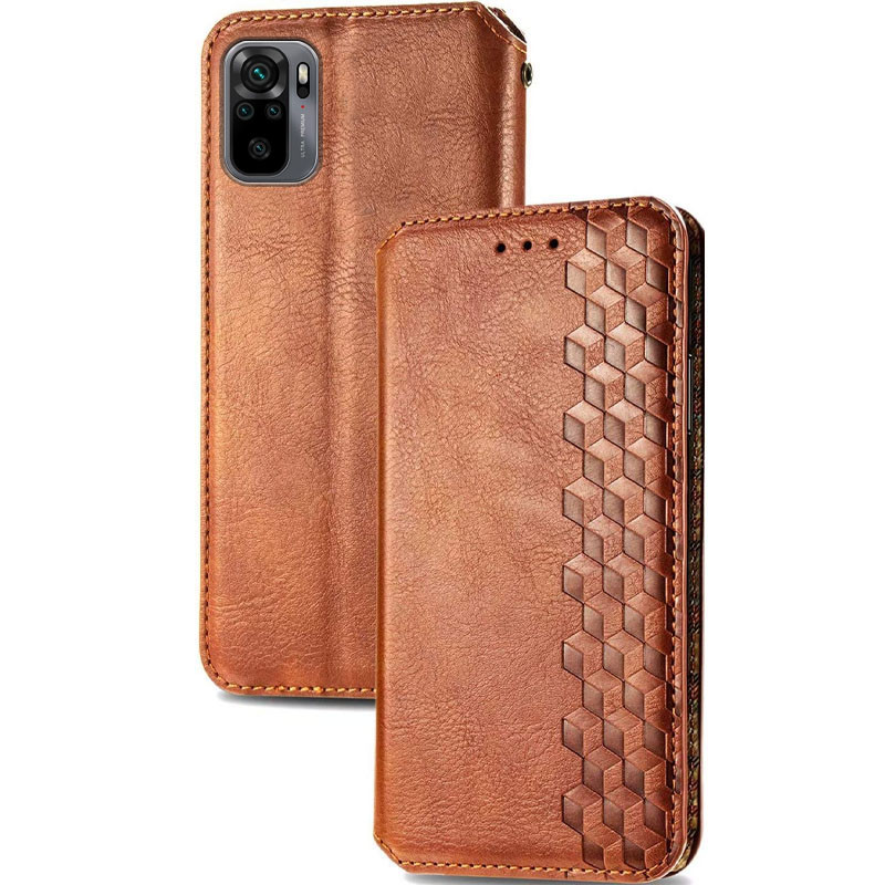 Фото Кожаный чехол-книжка GETMAN Cubic (PU) для Xiaomi Redmi Note 10 / Note 10s (Коричневый) на vchehle.ua