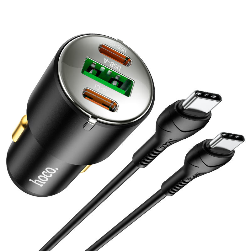 АЗП Hoco NZ6 PD45W (2Type-C/1USB) + Type-C to Type-C (Black) в магазині vchehle.ua